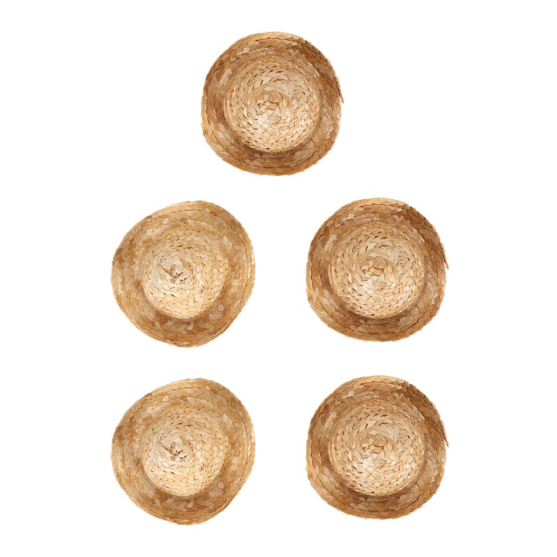 5Pcs Mini Sombrero Straw Hats 3.7in Diameter Retro Simple Style