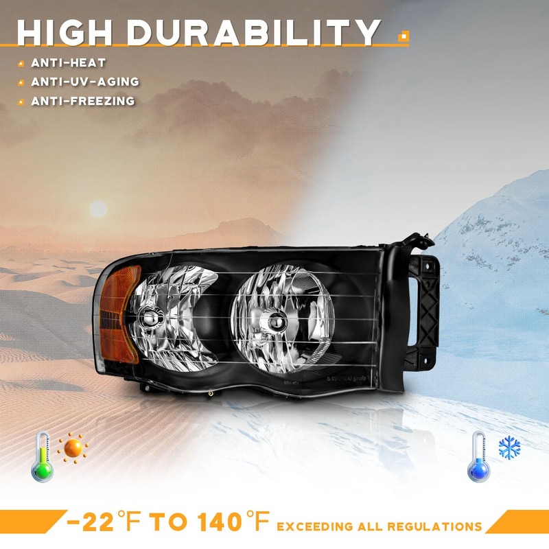 WEELMOTO Headlight for 02-05 Dodge Ram 1500 Pickup Headlamp for