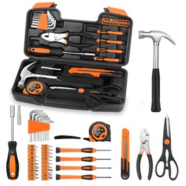 39 Piece Household Tool Set General Repair Small Hand Tool Kit Basic Home Tool Set in Toolbox Storage Case for Home Garage Office College Dormitory Use, Orange