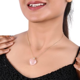 Gempires Rose Quartz Heart Necklace, Heart Crystal Necklace for Women, Pink Heart Pendant, Daily Wear, Gold Plated 18 inch Adjustable Chain (Rose Quartz)