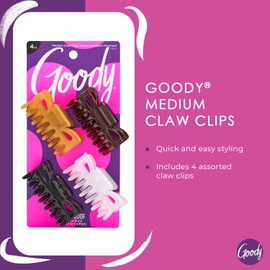 Goody SlideProof Classics Medium Claw Clips - 4 Ct, Assorted Neutrals, Hair Styling Accessories with Secure Grip, Chic Hair Accessories for Women & Men, For All Occasions, All Hair Types