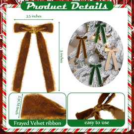 Suncalla 12 Pcs Frayed Velvet Bows Christmas Ornaments Tree Vintage Frayed Crushed Velvet Ribbon Bows for Tree Garland Wreath Indoor Outdoor Xmas Decorations(Multicolor)