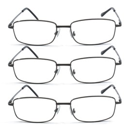 EYE ZOOM 3 Pack Extra Wide Rectangular Metal Reading Glasses for Men and Women (Gunmetal, +1.75)