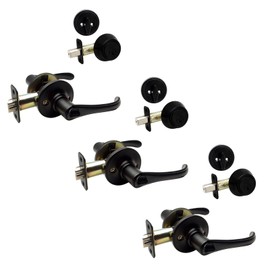 3 - Rochester Black Entry Lever with Matching Single Cylinder Deadbolt Combo Packs Keyed Alike (We Key Lock Orders Alike for Free)