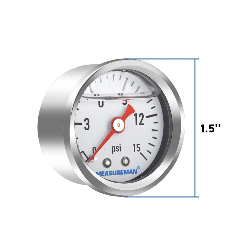 MEASUREMAN 1.5" Liquid Filled Fuel Pressure Gauge, 0-15 PSI Range