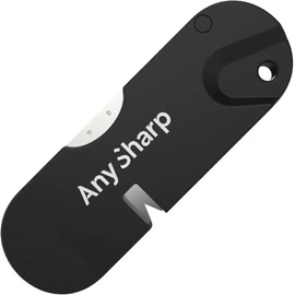 AnySharp Tactical Pocket Knife Sharpener - Easy to Use Sharpening Tool w/Fire Starter - Compact Knife Sharpener for Tactical, Hunting, and Pocket Knives w/Serrated Blades and Hardened Steel - Black