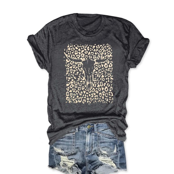 Savarana Western Shirts for Women Leopard Print Boho Cow Skull