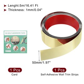 uxcell Gold Metalized Mirror Finish Molding Trim, Peel and Stick Stainless Steel, Flexible Self-Adhesive Metal Trim for Wall, Mirror Edging (16.4ft x 1.97")