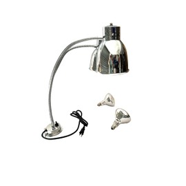 KOUWO Dual Bulbs Food Heat Lamp Adjustable Food Light Warmer 500 Watts Heating Lamps for Hot Food Countertop Chrome (Double Arm with Clamp)