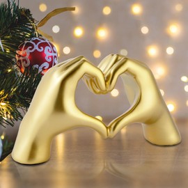 shellspace Heart Hands Sculpture, Gold Boho Aesthetic Gesture Decoration, Modern Style Love Sign Art Figurine Ornaments, Home Decor for Living Room, Bedroom, Wedding, Office, Shelves, Coffee Table