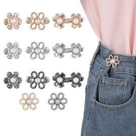 11 Sets Pant Waist Tightener Flower Jeans Button Pant Waist Tightener Jean Buttons for Loose Jeans Adjustable Waists Buckle Sets No Need to Sew Detachable Button Pins for Pants, Skirts, Sleeves