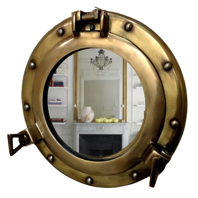 Antique Brass Porthole Mirror Aluminum Porthole 15" Wall Hanging Nautical