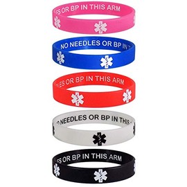 Max Petals Lymphedema Alert NO NEEDLES OR BP IN THIS ARM Medical Alert ID Privacy Enhanced Wristbands 5 Pack
