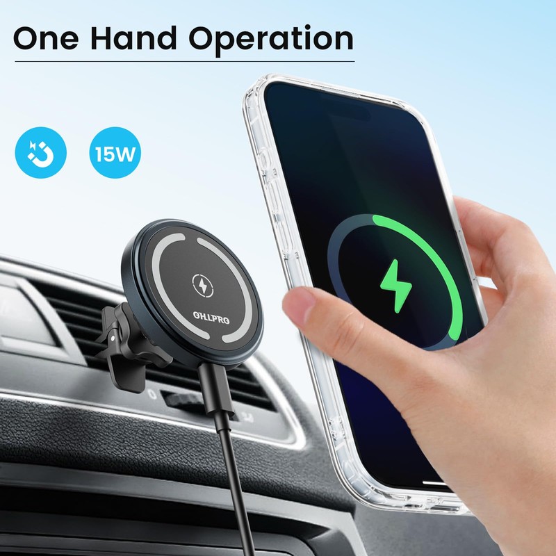 OHLPRO for MagSafe Car Mount Charger iPhone Wireless Car Charger,