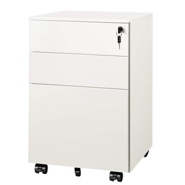 DEVAISE 3 Drawer Rolling File Cabinet, Locking Filing Cabinet for Home Office, Fully Assembled Under Desk Cabinet, White