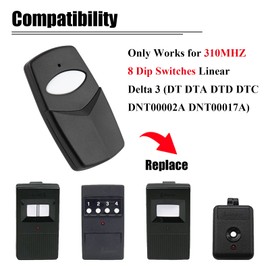 for Linear DTC Delta 3 Garage Door Remote Control 8 Dip Switch 310Mhz DT | DTA | DTD | DTC | DNT00002A DNT00017A 1 Pack