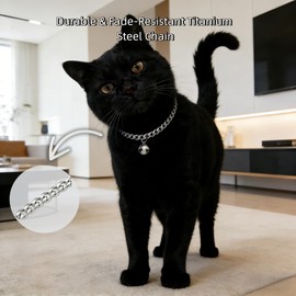 Cwyza Silver Cat Chain Collar with Removable Bell