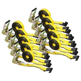 Mytee Products (10 Pack) 2 inch x 27' Heavy Duty Tie-Down Ratchet Straps w/Flat Hook - 10,000 lbs Breaking Strength - Wide Handle Flat Hook Ratchet Straps for Cargo, Flatbed Trailers, Pickup Trucks