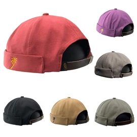 Unisex Docker Brimless Hats Beanie Skullcap Worker Sailor Cap Retro Rolled Cuff Skull Caps with Adjustable (a36*Red)