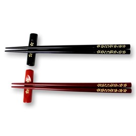輪島塗 Couple Chopsticks Chopsticks 置付 Black, Vermillion Cherry 沈金 WA9 – 1 