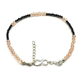 7 Inch Adjustable Rose Quartz & Black Spinel 2-3 mm Rondelle Shape Faceted Cut Sterling Silver Plated Link Chain Clasp Bracelet for Unisex Women Teen Girls, Handmade in India Discount_14, Sterling