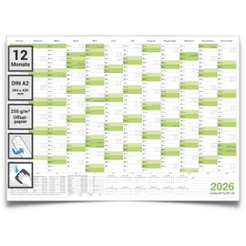 Kalenderoutlet DIN A2 Wipe-Clean Wall Calendar 2026 Rolled 59.4 x 42.0 cm Wall Planner Can Be Corrected Damp Year Planner in German Language