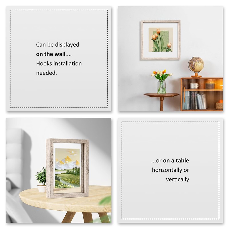 MUYE 12x12 Floating Frame Distressed Beige White Wood Pattern,Double Glass