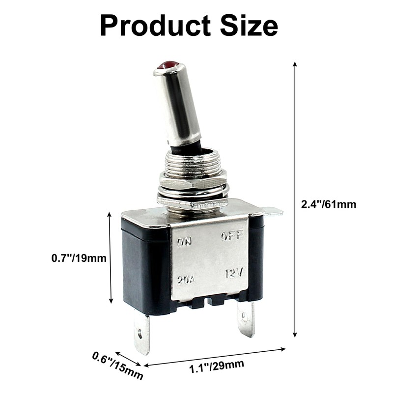 Coufce Red LED Lighted Toggle Switch 12V 20A Waterproof Safety