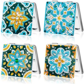 FILASLFT Diamond Painting Mirror,Pocket Mirror Cover Portable Magnifying Folding Purse Mirror,DIY Diamond Painting Compact Mirror 4 Pcs Christmas Birthday Gifts for Women Girls.(Geometry)