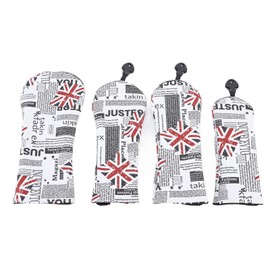 4Pcs UK Flag Print Golf Club Head Cover PU Golf Head Covers Headcovers for Woods Irons Large Medium Medium Small Size