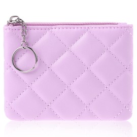 TIESOME Coin Purse, Rhombus Embroidery PU Zipper Coin Purse Portable Wallet Short Ladies Coin Purse Zippered Keychain Mini Coin Bag for Women & Men Coin Wallet (Purple)