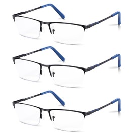 M.A.K 3pcs Reading Glasses Men, Metal Blue Light Blocking Readers, Spring Hinge Computer Readers Eyeglasses (Black, 2, x)