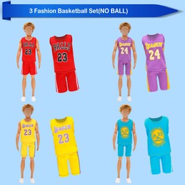 Miunana Boy Doll Clothes 3 Sets Fashion Basketball Outfit Sports Suits Casual Wear Top and Pants for 12 Inch Male Dolls (Basketball NOT Include)