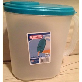 Sterilite Plastic Pitcher Water Jug Drink Dispenser Blue Atoll Lid and Tab with Clear Base and Comfort Grip Handle for Kitchen and Home, Washed Blue
