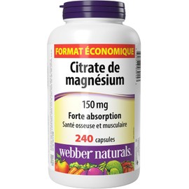 Webber Naturals Magnesium Citrate 150 mg, 240 Capsules, High Absorption Mineral, Supports Bone and Muscle Functions