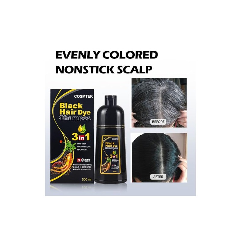 Shampoo para Canas 3 en 1, Champú Colorante para Teñir