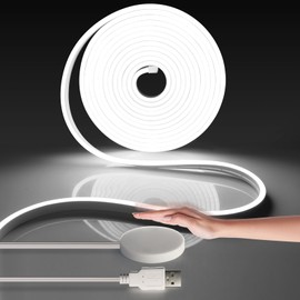 CHNMALITAI 2M White Neon LED Strip, 5V USB Dimmable Neon LED Strip with Touch and Hand Sweep Dimmer Switching for Indoor Cabinet Showcase Kitchen Decoration Lighting (White)