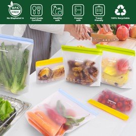 SPLF 6 Pack Stand-Up Reusable Gallon Freezer Bags Dishwasher Safe, Extra Thick 1 Gallon Leakproof Food Storage Bags, BPA and Silicone Free Freezer Bags for Meal Prep, Bread, Veggies, Home Organization