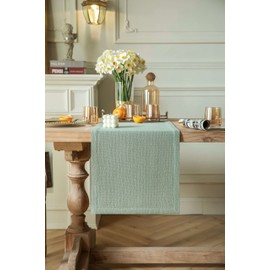 ZeeMart Burlap Style Farmhouse Table Runners 90 Inches Long, Sage Green Rustic Woven Dining Table Runner for Everyday Use, 14x90 Inches, Seafoam