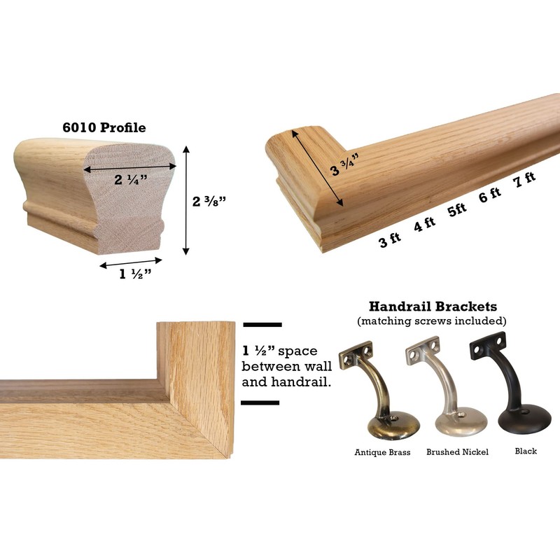 Solid Red Oak Handrail Kit with Wall Returns and Wall