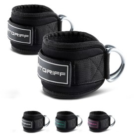 Fitgriff® Foot Straps V3 - for Fitness Training on Cable Pull - (Pack of 2) Ankle Straps for Women and Men (Black)