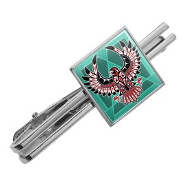GRAPHICS & MORE Black Hawk Native American Design Style Square Tie Bar Clip Clasp Tack- Silver or Gold