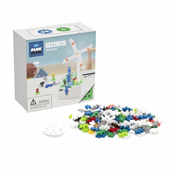PLUS PLUS - BOKS Windmill Kids - 220 Pieces - Construction Building Desk Stem/Steam Fidget Toy, Interlocking Mini Puzzle Blocks