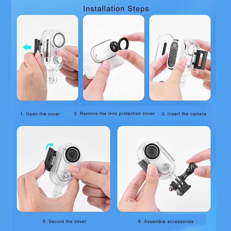 Wasserdichtes Action-Kamera-Gehäuse, 40 M Unterwasser-Tauchschutzhülle mit Halterungszubehör für GO3S, Transparentes