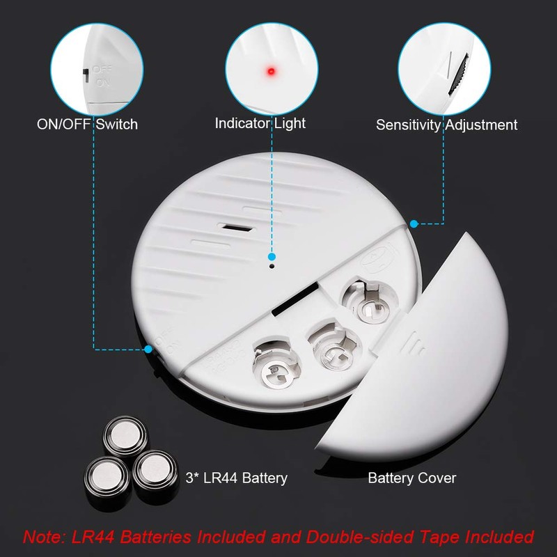 Wsdcam Glass Break Sensor Alarm 125dB Ultra-Slim Wireless Glass Break