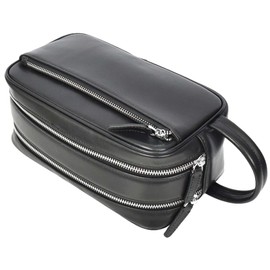 Men's Genuine Leather Travel Toiletry Medium Dopp Kit Bag HLG067 Black