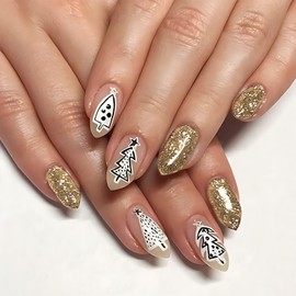 Christmas Press On Nails Almond Fake Nails With Christmas Tree Golden Flash Christmas Nails Design Christmas Press On Nails For Women Impress christmas Nails Cute Christmas Nails 24pcs