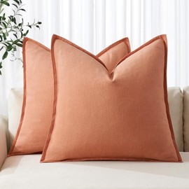 MIULEE Decorative Linen Pillow Covers 18x18 Inch Coral ​Boho Farmhouse​ ​Neutral Couch Throw Pillows for Bed Pack of 2 Accent Outdoor Pillowcase Modern Sofa Cushion Livingroom Home Decor