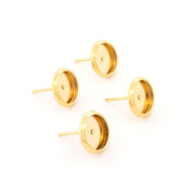Vintageparts Ohrstecker aus Messing mit 8 mm Fassung 24k Gold beschichtet 4 Stück zum Schmuck selber Machen, Ohrringe und Ohrschmuck