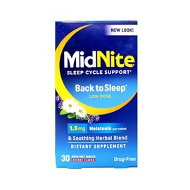 Midnite Ayuda para dormir para el insomnio ocasional, 30 tabletas masticables de cereza cada una (paquete económico de 4)